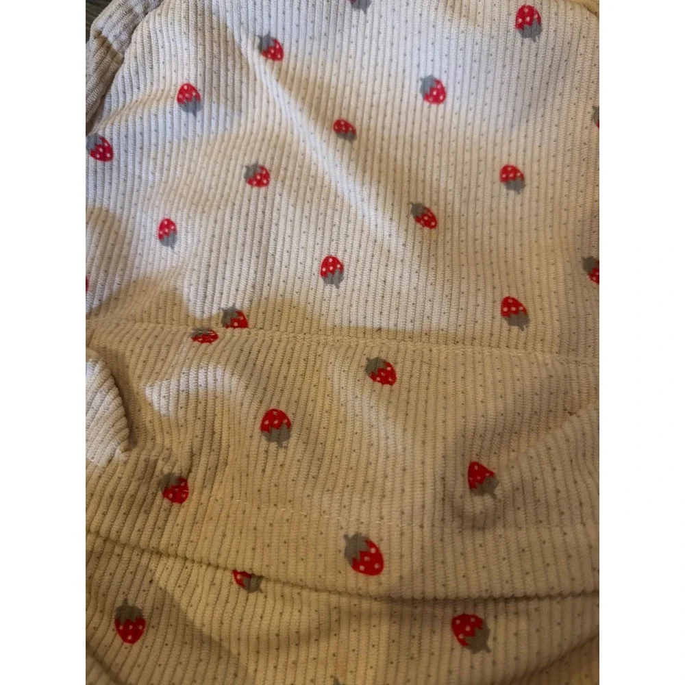 Strawberry Print Corduroy Backpack Kawaii School Bookbag